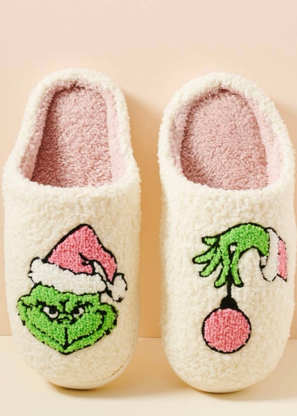 Christmas Grinch Home Slippers: Pink