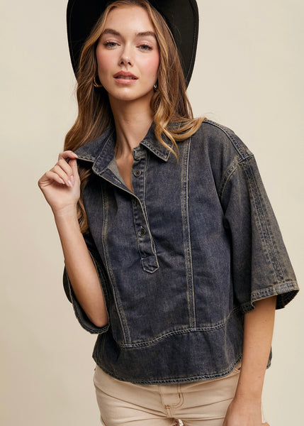 Simply Satisfied Denim Button Up Top