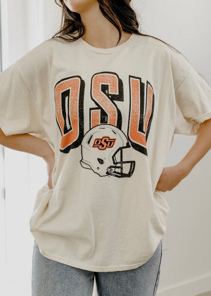 OSU Cowboys Helmet Fade Off White Thrifted Tee