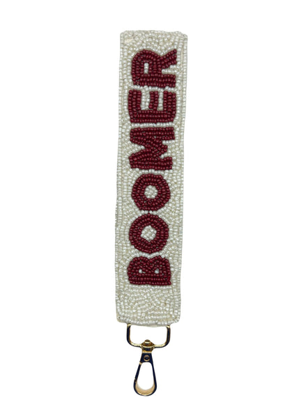 "Boomer Sooner" White Beaded Keychain Strap
