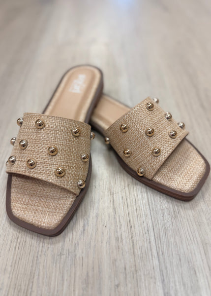 Come Aboard Raffia Gold Embellished Sandals