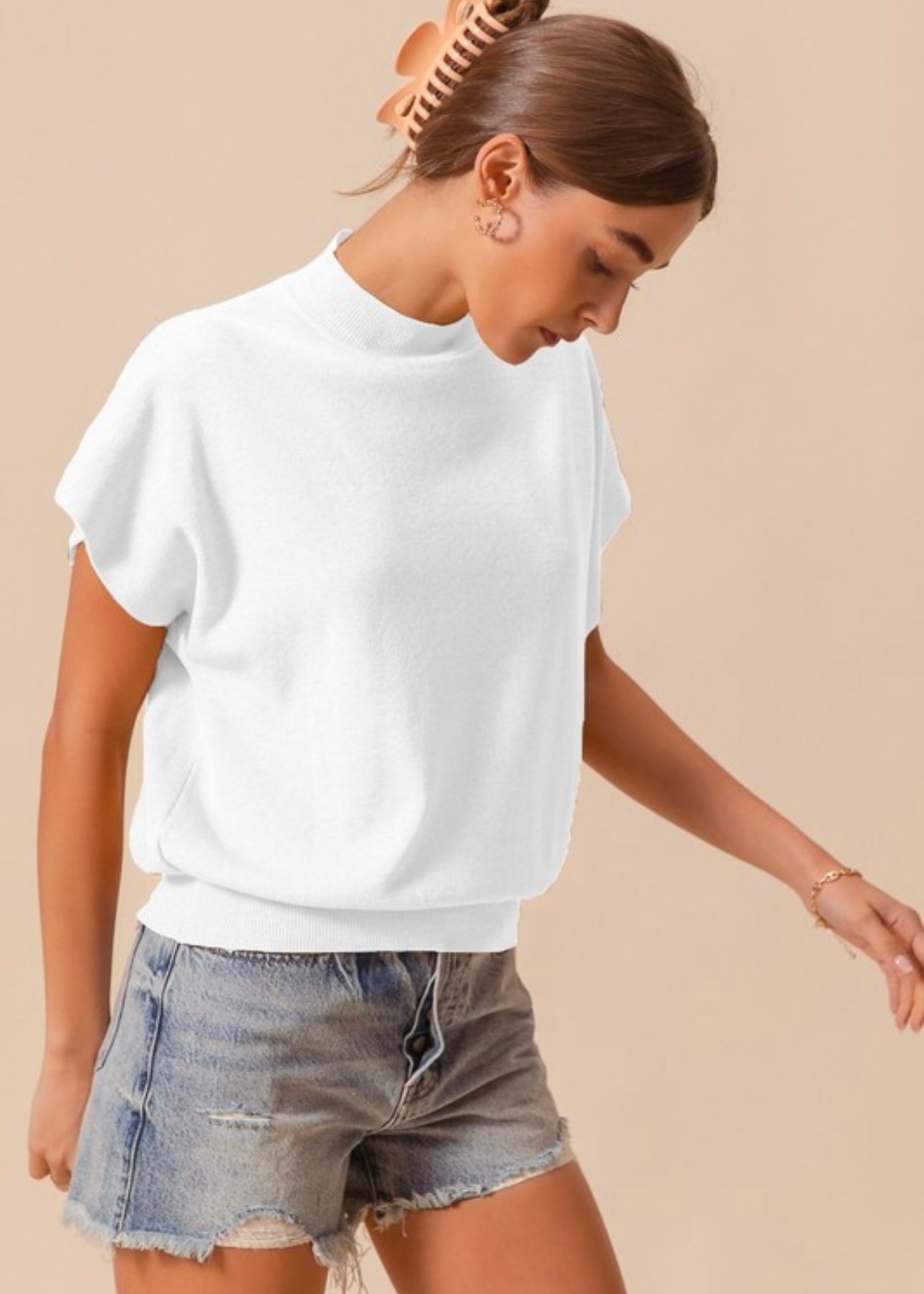 Casual Comfort Drop Shoulder White  Pullover Knit Top