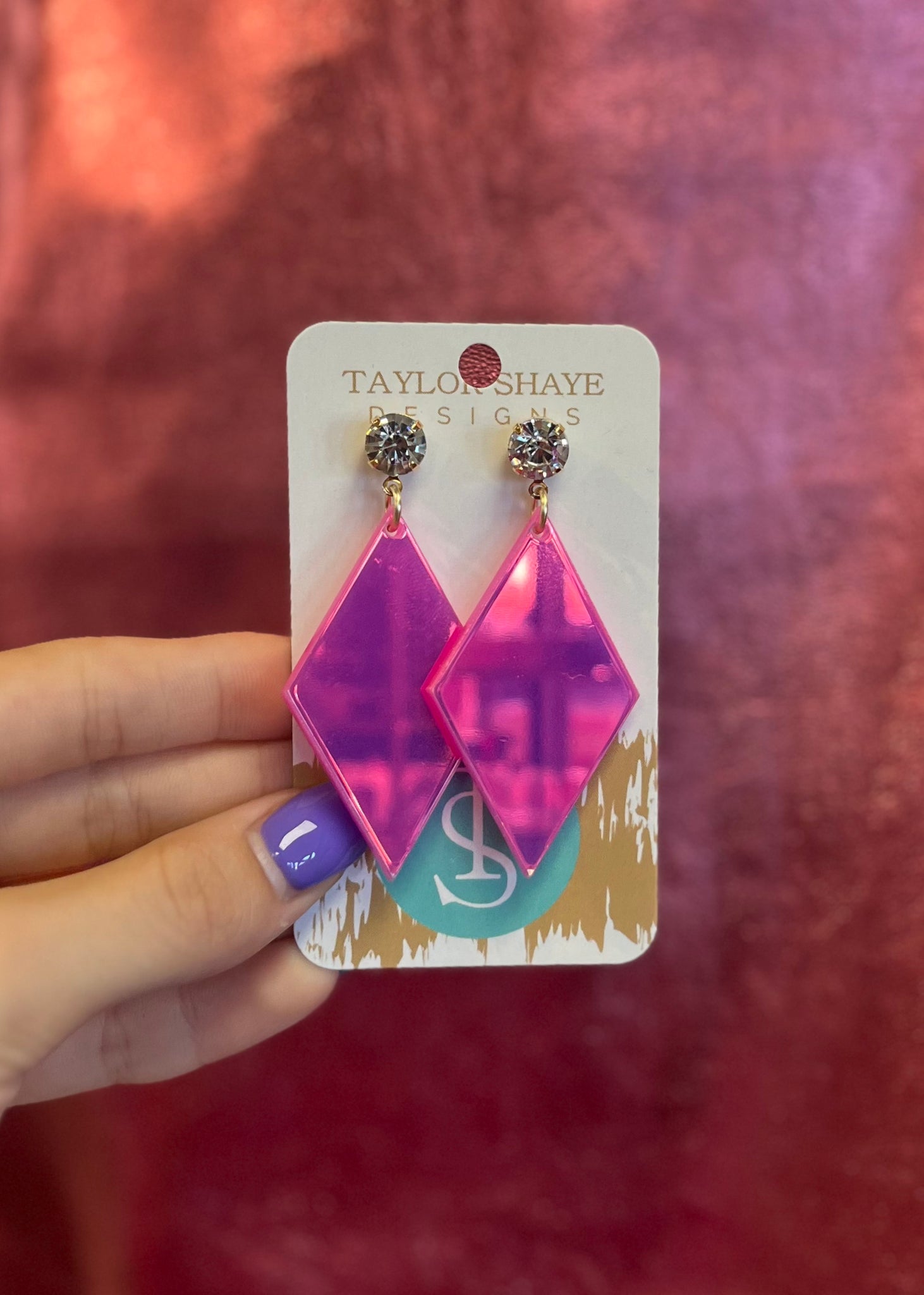Pink Iridescent Diamond Drop Earrings