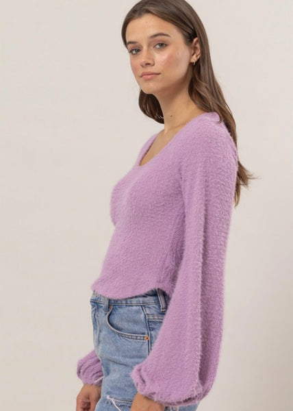 Sweet & Lovely Purple Fuzzy Knit Top