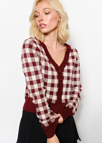Got It All Burgundy Gingham Cardigan