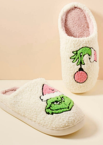 Christmas Grinch Home Slippers: Pink