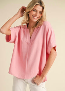In A Dream Candy Pink V-Neck Top