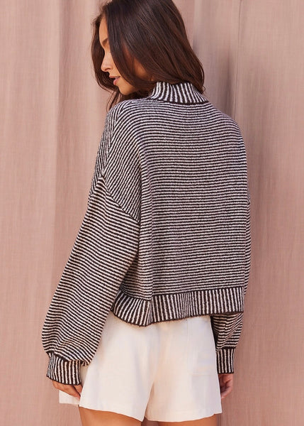 Moving On Brown Striped Mock Neck Sweater
