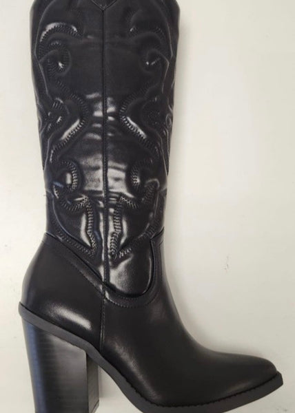 Stepping Out Black Metallic Cowgirl Boots