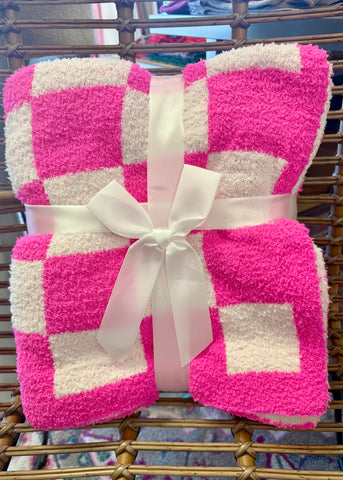 Luxury Soft Hot Pink Checkered Blanket