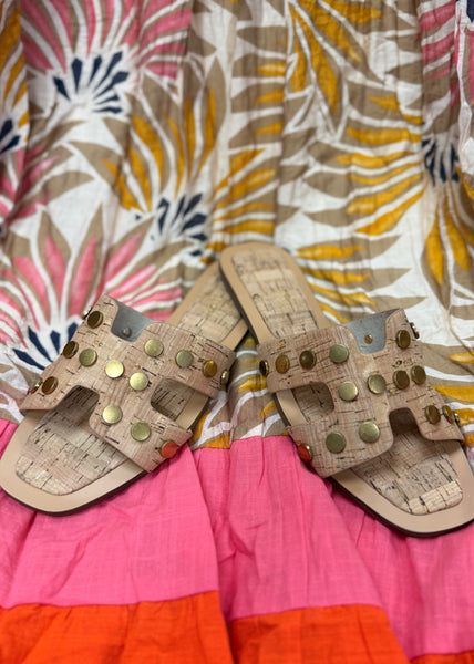 Donatella Studded Cork Sandal