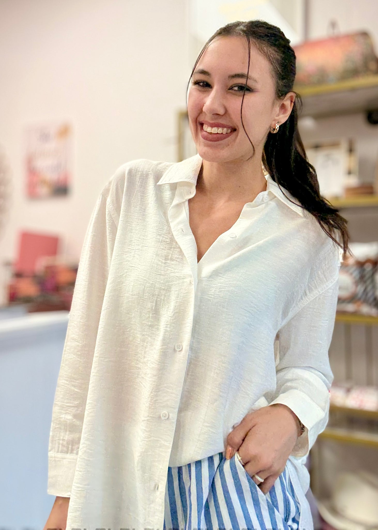 White As Clouds Long Sleeve Button Up Top