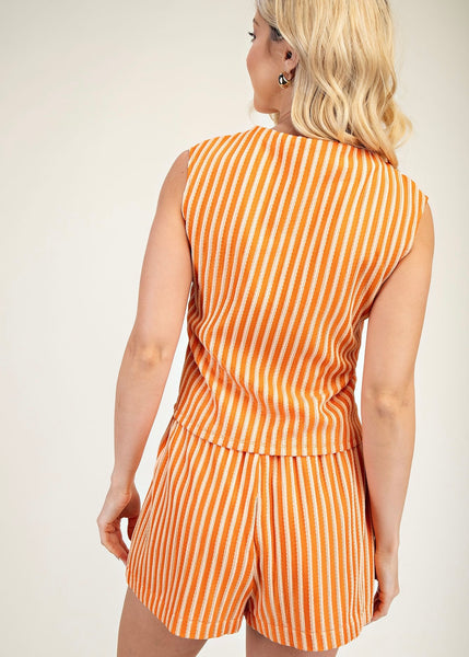 Orange Crush Striped 2 Pc Shorts Set