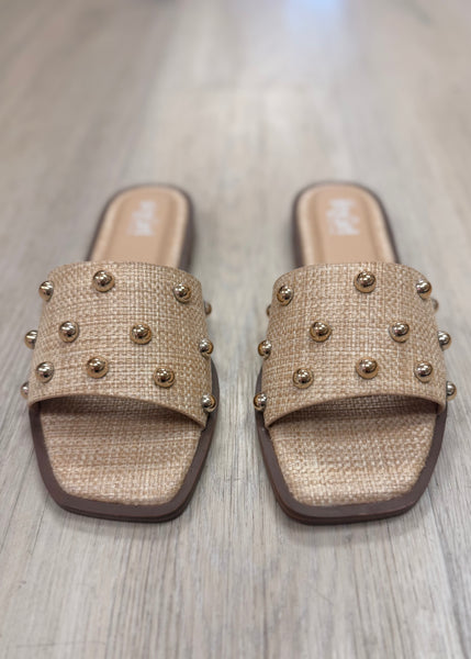 Come Aboard Raffia Gold Embellished Sandals