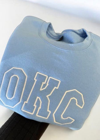 "OKC" Embroidered Light Blue Sweatshirt