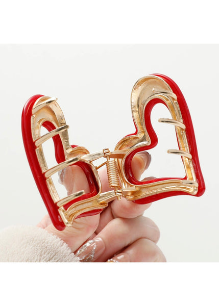 Juliette Valentine Small Heart Metal Claw Clip - Red