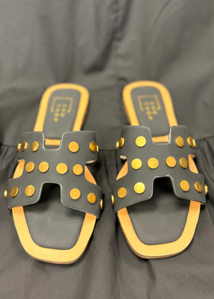 Donatella Studded Black Sandal