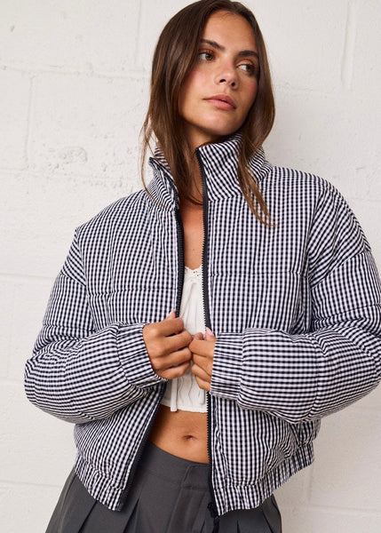 From The Stands Black & White Gingham Puffer Jacket