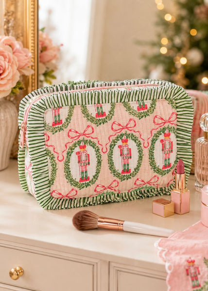 Nutcracker Noel Christmas Ruffle Cosmetic Bag