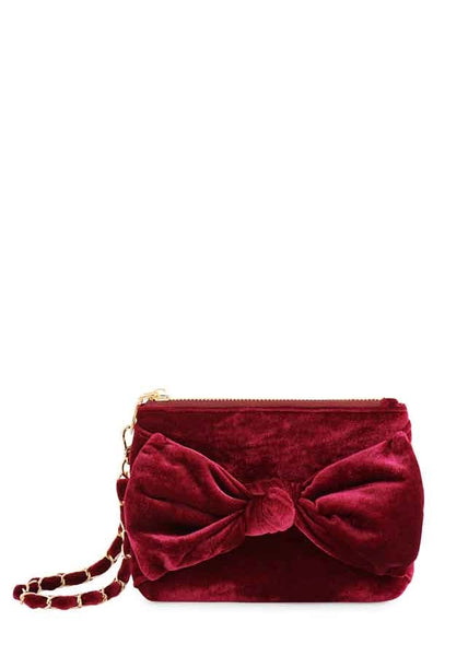 Bea Wine Bow Velvet Wristlet