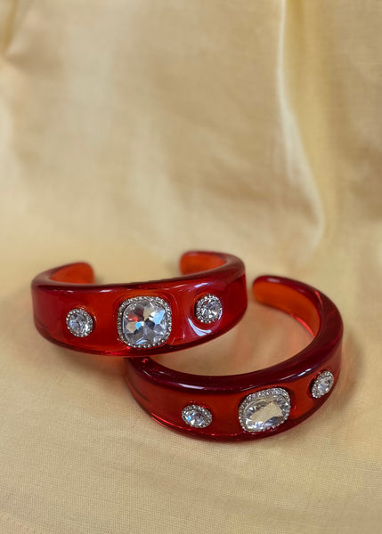 Aria Acrylic Cuff Bracelet - Red/Clear