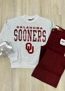 Oklahoma Sooners OU Grey Sequin Sweatshirt