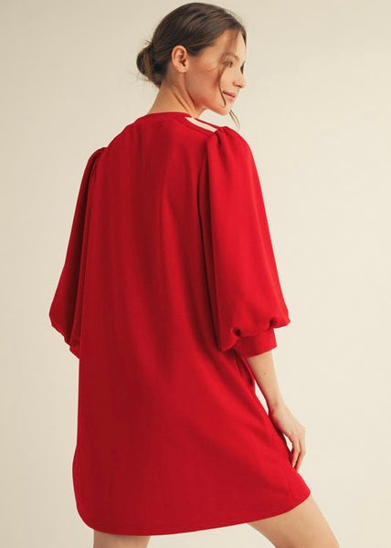 Rebel Red 3/4 Sleeve Comfy Dress