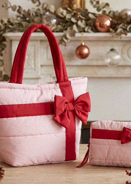 Pink Christmas Red Bow Tote