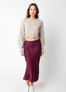 Perfectly Poised Sangria Satin Midi Skirt