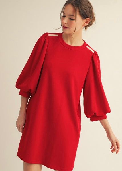Rebel Red 3/4 Sleeve Comfy Dress