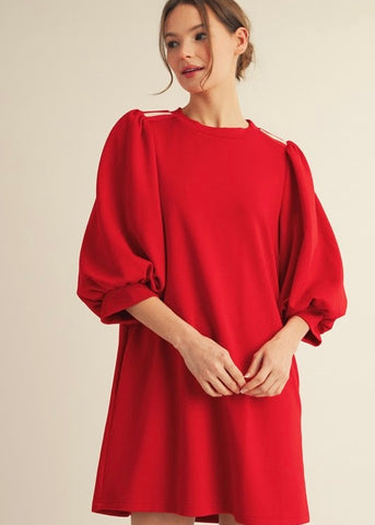 Rebel Red 3/4 Sleeve Comfy Dress