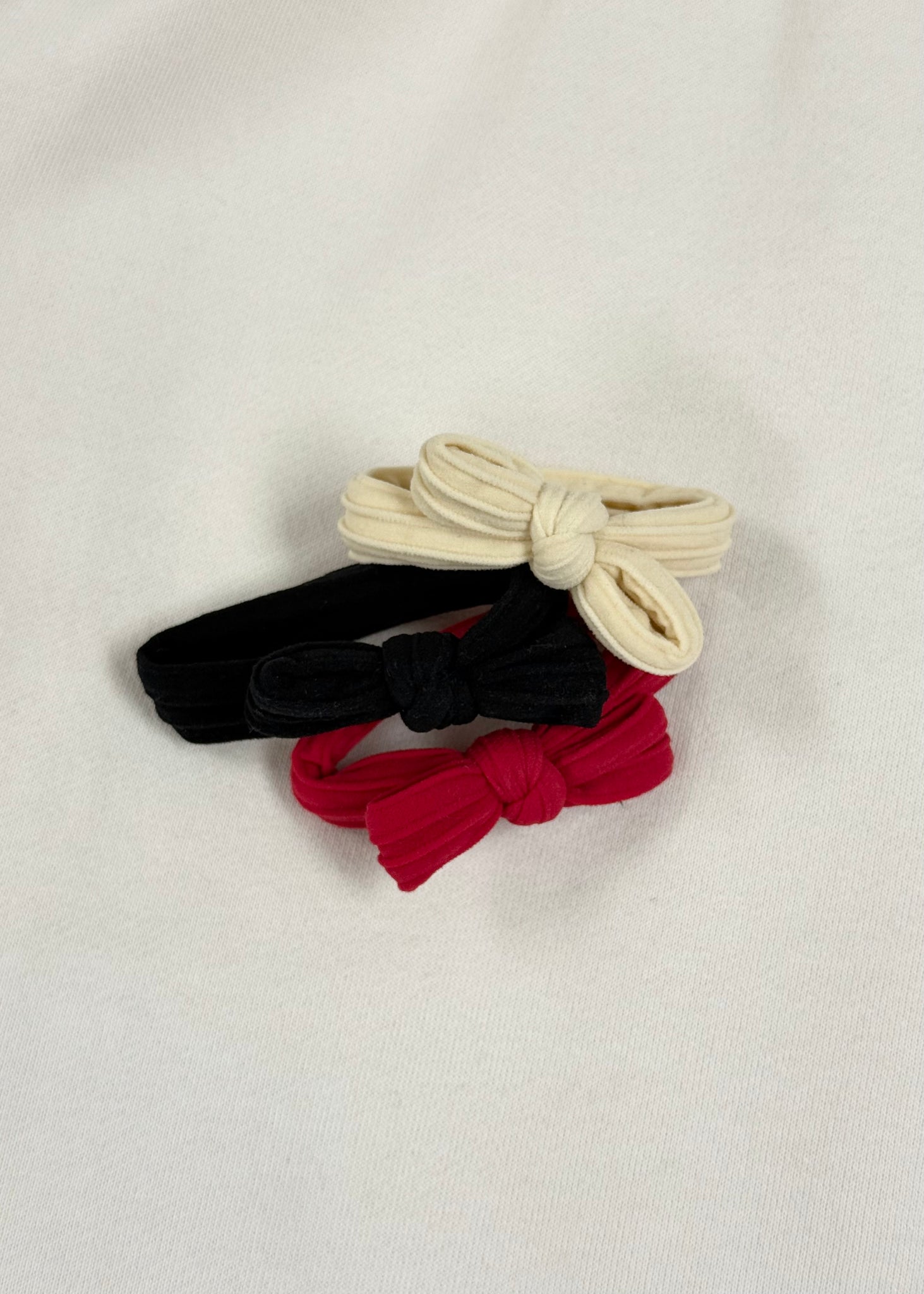 Bow Slick Back Ponytails in Black, Ivory & Red (3 pack)