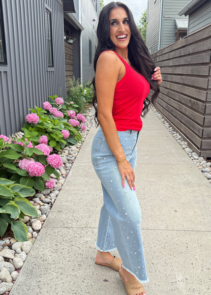 Envious of You Pearl Embellished Wide Leg Denim