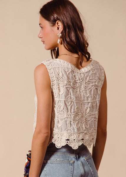 Beach Stroll Natural Embroidered Crop Top