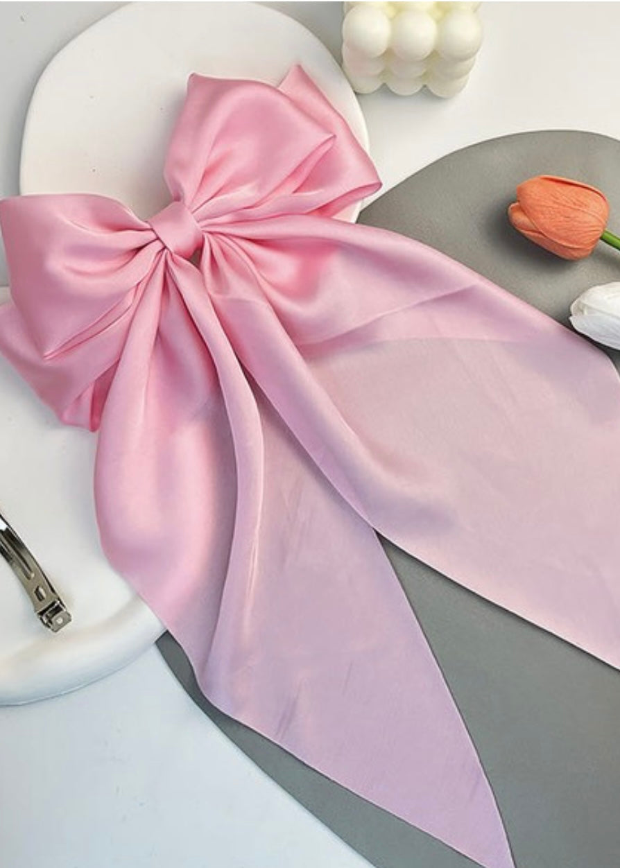 Satin Hair Bow: Light Pink