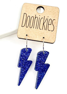 Blue Glitter School Spirit Bolt Dangle Earrings