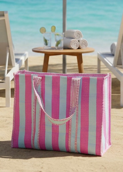 Reef Pink and Blue Striped Tote Bag