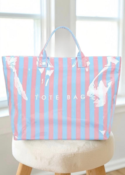 "Tote Bag" Blue And Pink Striped Bag