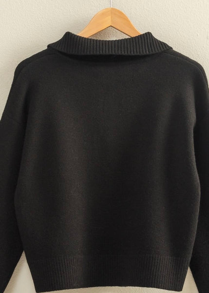 First Glance Black Half Zip Sweater