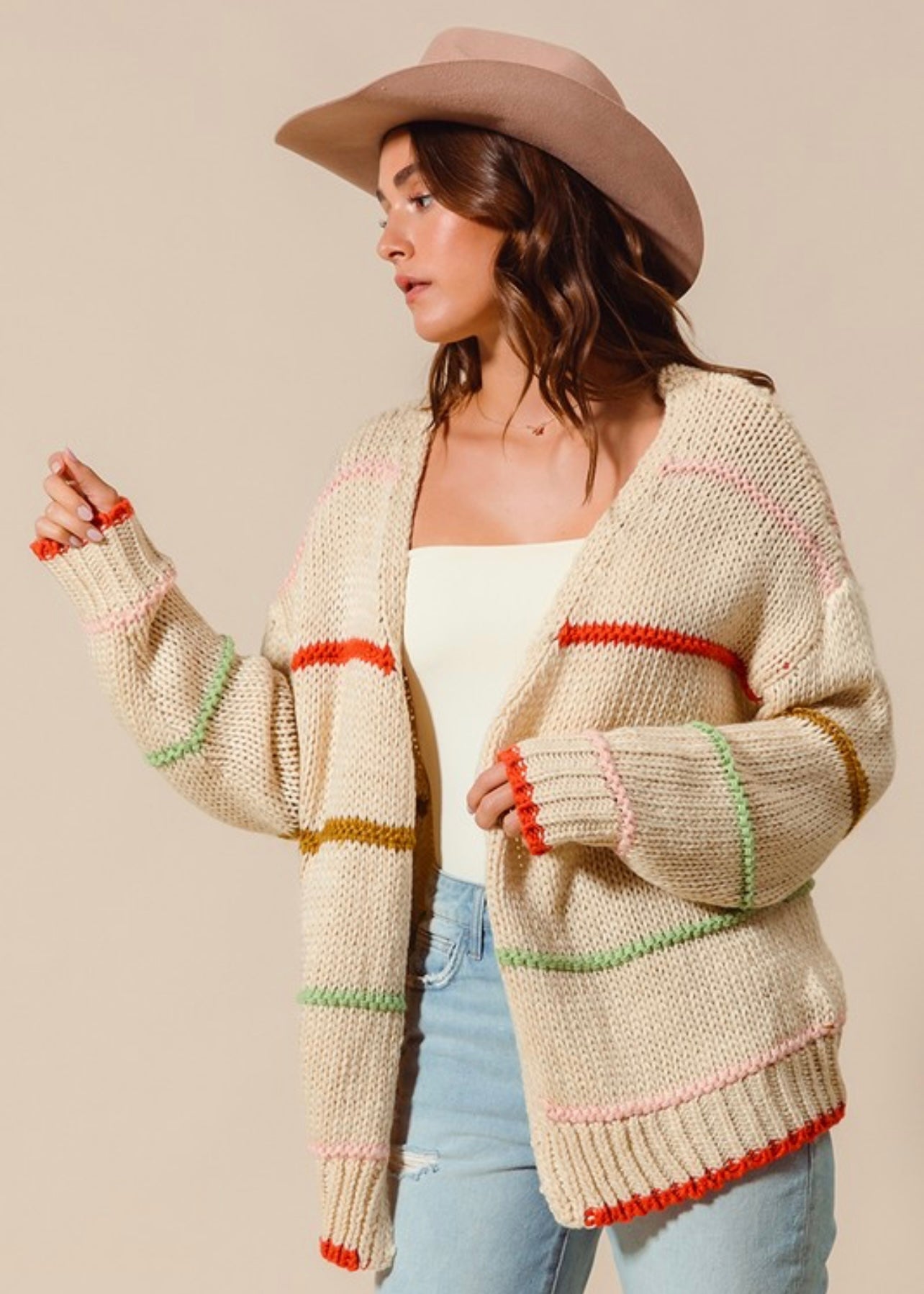 FALL In Love Open Front Multi Striped Cardigan