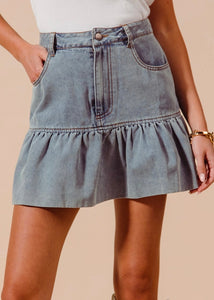 All Ruffled Up Denim Mini Skirt