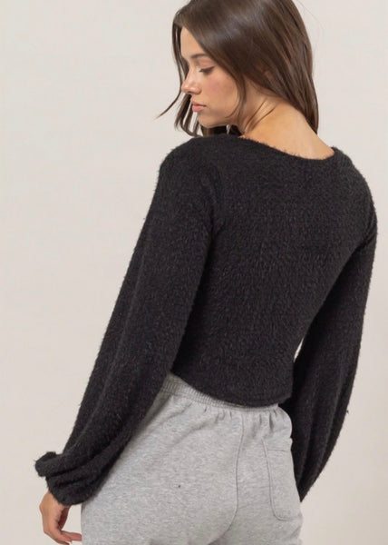 Sweet & Lovely Black Fuzzy Knit Top - SMALL