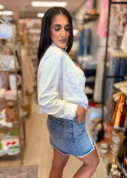 Connected Success White Snap Up Cotton Shirt Jacket
