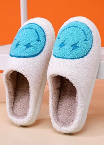 Lightning Smile Fuzzy Slippers - Blue