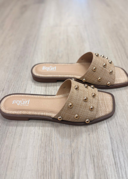 Come Aboard Raffia Gold Embellished Sandals