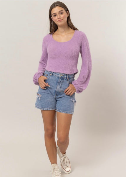 Sweet & Lovely Purple Fuzzy Knit Top