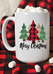 Merry Christmas Snow Plaid Trees Holiday Coffee MUG