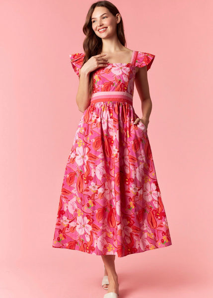 Flower Power Ruffle Sleeve Maxi Dress