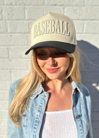 "BASEBALL" Cream Vintage Trucker Hat