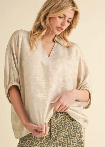 Shining Star Pearl Shimmer Collared Top